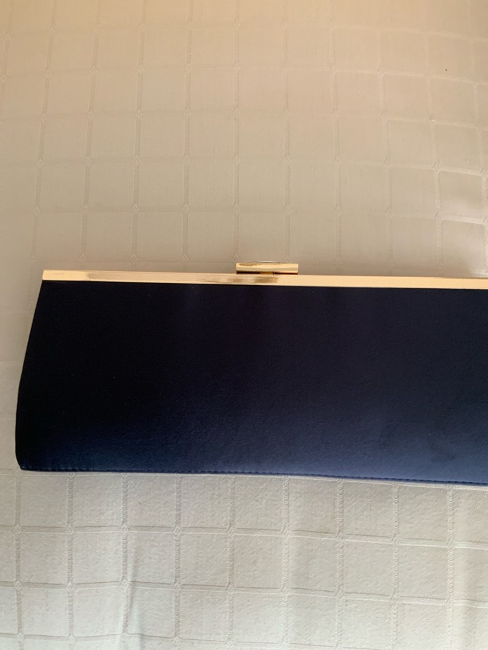 Elegant Navy Blue satinClutch with Gold Chain - Picture 2 of 5